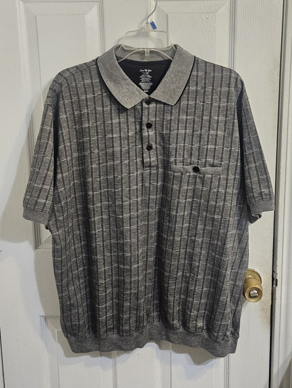 David Taylor Men's Gray Plaid Short Sleeve Collared Polo Shirt - XL